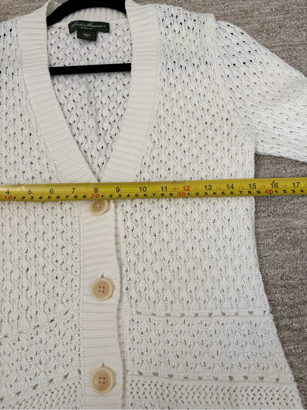 Eddie Bauer White Open Knit Button Front Cardigan Size Small 100% Cotton - Picture 11 of 14